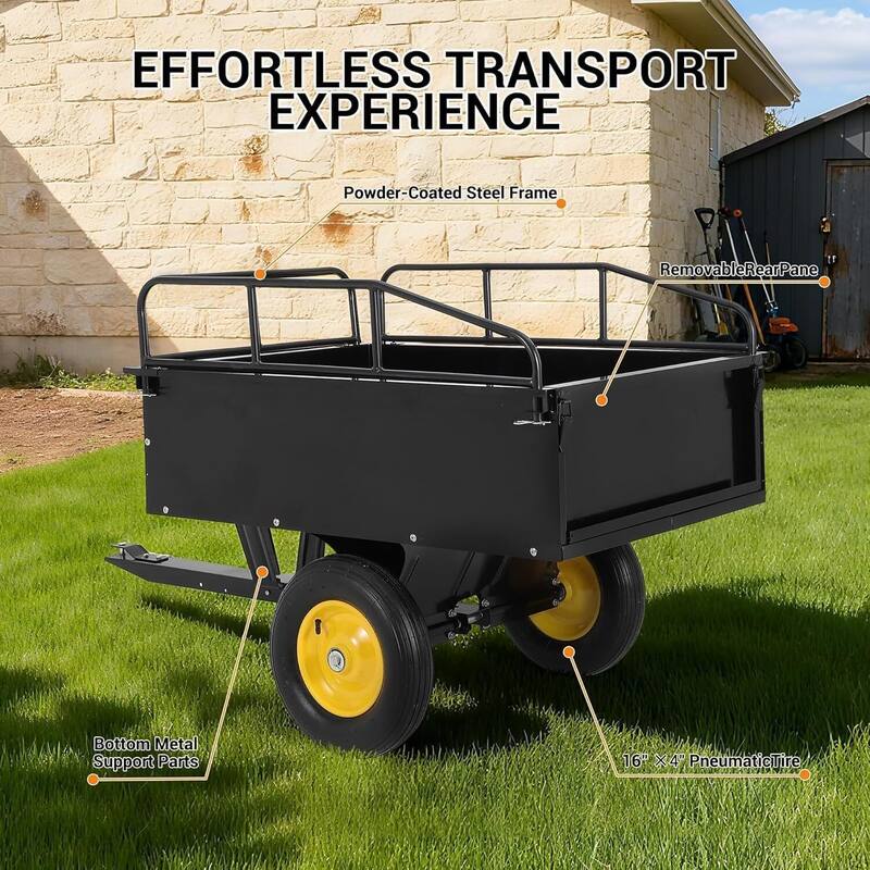 Heavy Duty ATV Trailer Steel Dump Cart, Garden Utility Trailer Yard Trailers 750 lbs Capacity