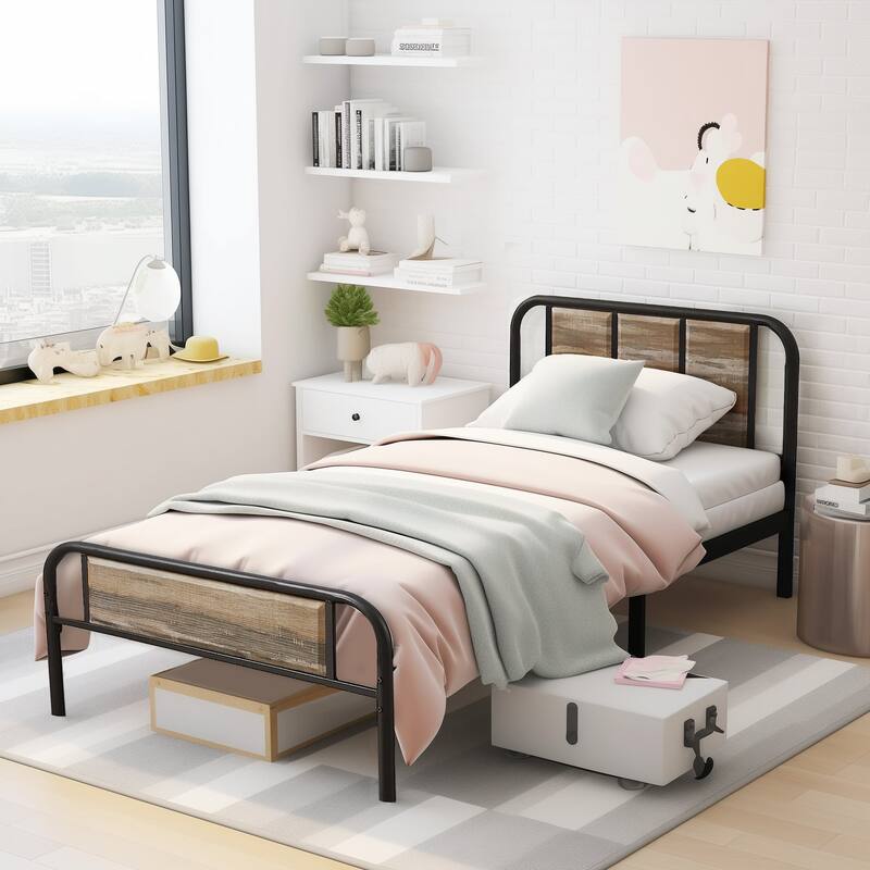 VECELO Platform Bed Frame with Wood Headboard,Twin/Full/Queen Size Bed