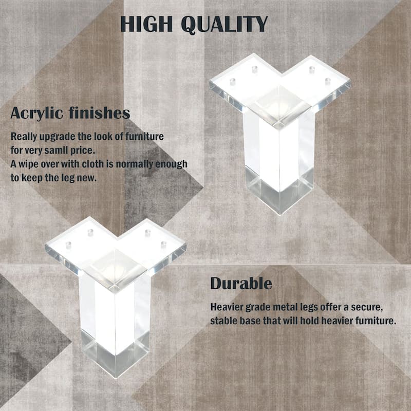 6" Square Acrylic Legs, Sturdy Replacement for Sofa & Tables, Set of 6