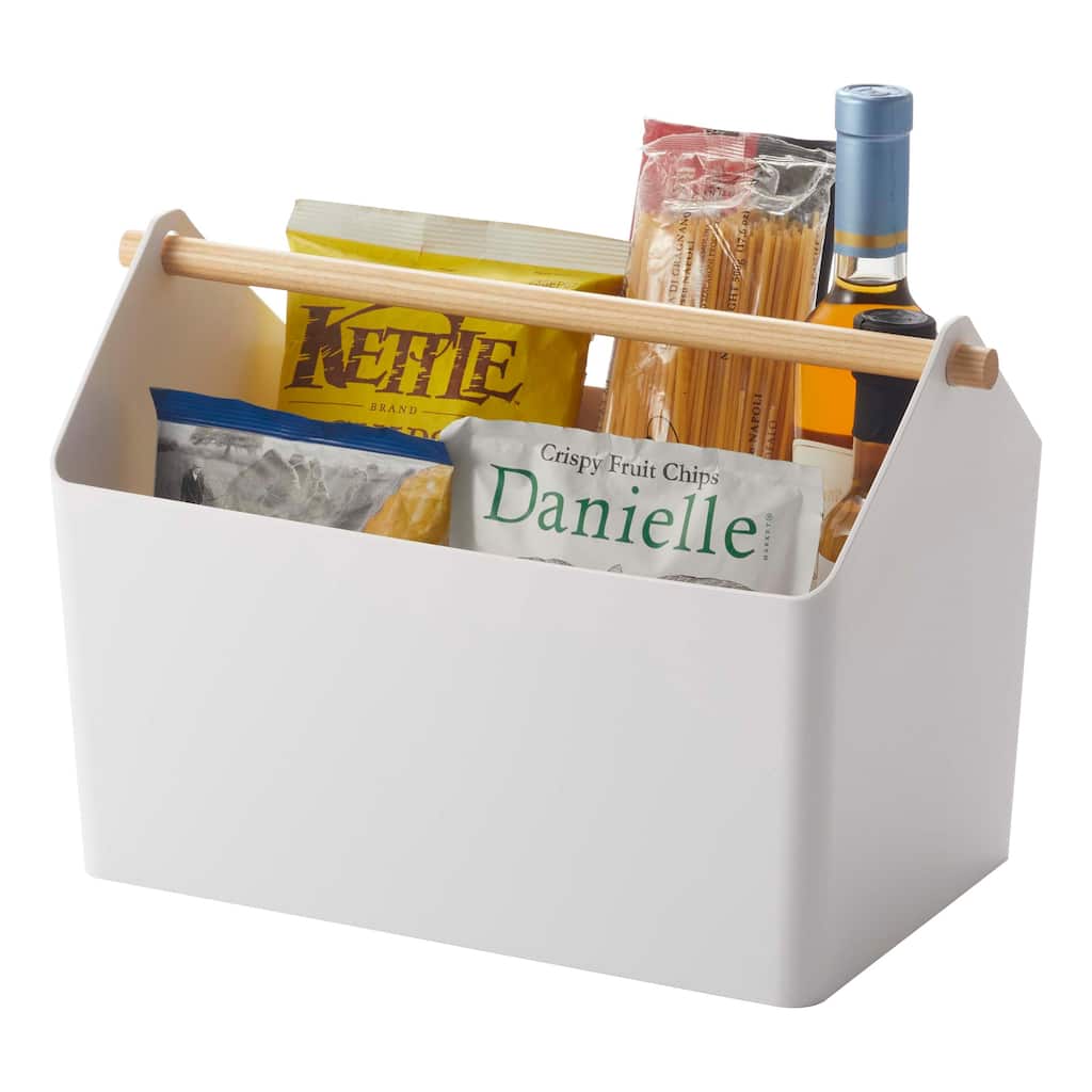 Yamazaki Home Storage Caddy, Plastic and Wood, Holds 4.4 lbs - L 8.27 x W 14.57 x H 9.45 inches