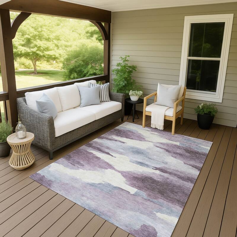 Machine Washable Indoor/ Outdoor Abstract Watercolor Chantille Rug - Plum - 3' x 5'