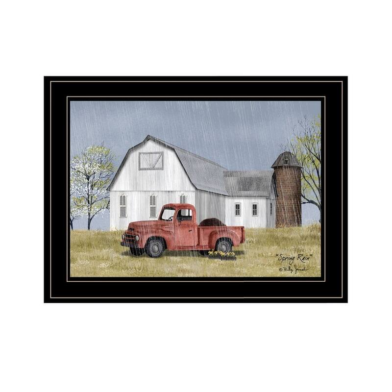 TrendyDecor4U Farmhouse "Spring Rain" Framed Print Wall Art by Billy Jacobs - Spring Color - 15 x 19 - Black