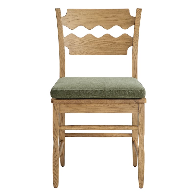 Jax Oak Wood Dining Chair With Wavy Razor Back and Cushion