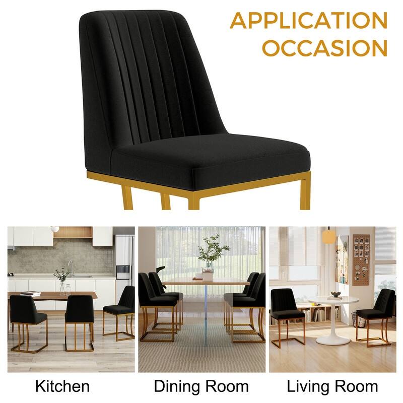 Modern and Luxury Velvet Upholstered Dining Chair with Gold Metal Legs, Set of 2
