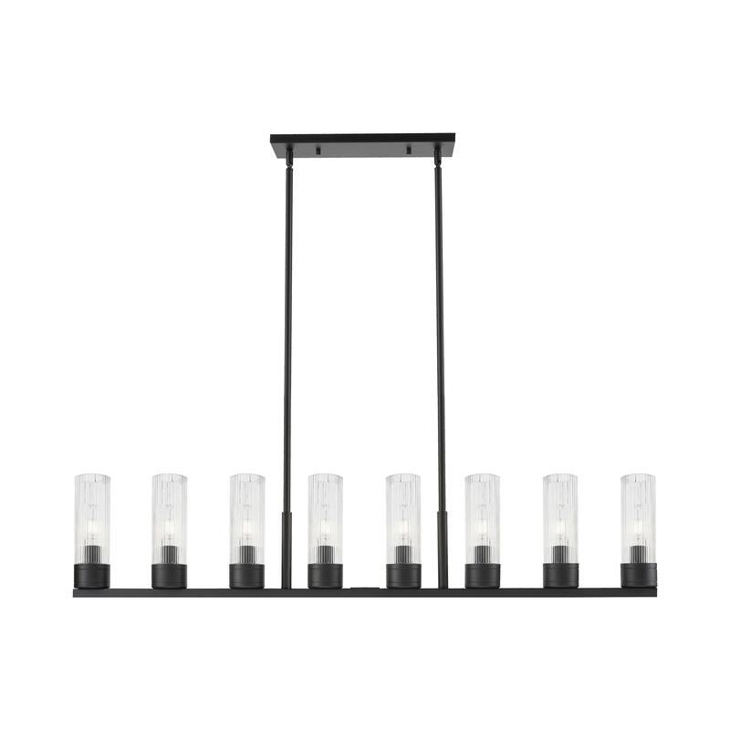Innovations Lighting Downtown Urban - Boreas - 6 Light 48" Stem Hung Island Light with 8" Shades - Striped Clear/Matte Black
