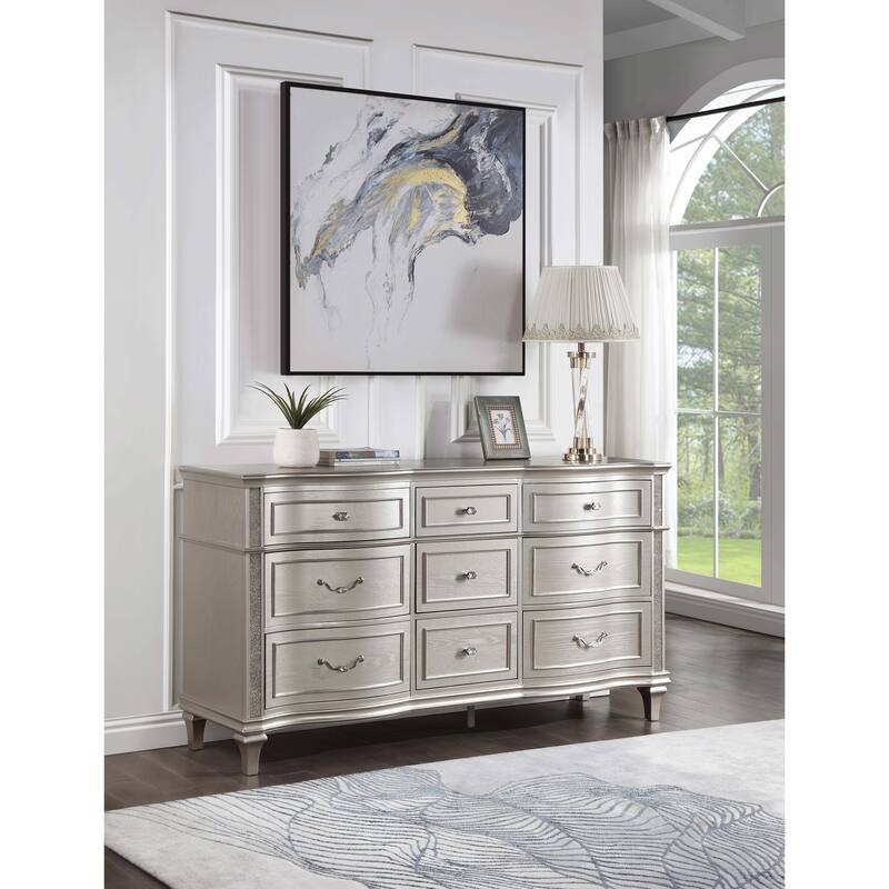 Evangeline Modern Classic Wood 9-drawer Bedroom Dresser Silver Oak