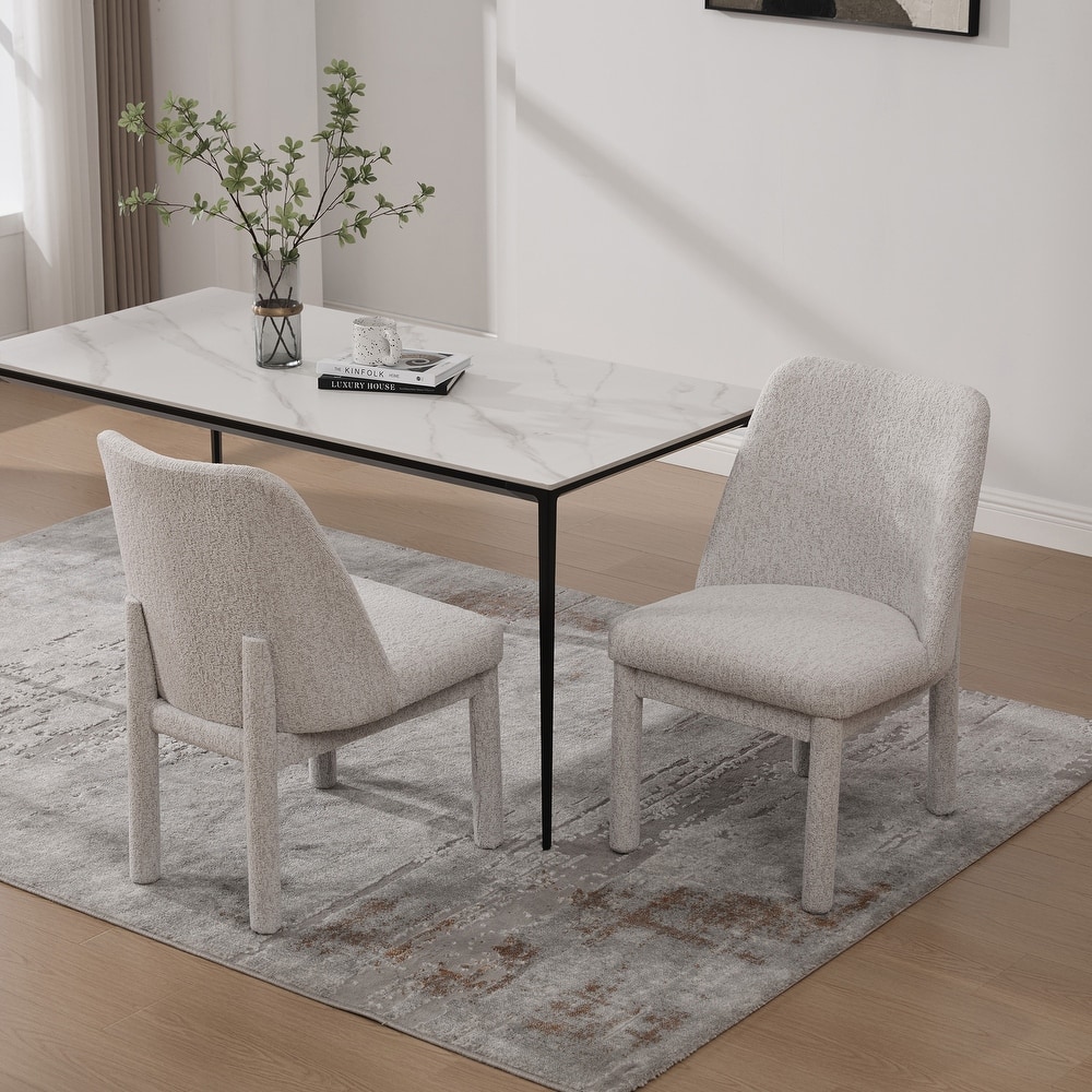 Chenille Upholstered Dining Chair Set of 2, Kitchen Side Chairs with Curved Backrest, Accent Chair with Rubberwood Legs