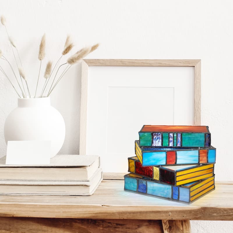 River of Goods Multi-colored Stained Glass Stack of Books Accent Lamp - 9" x 8.25" x 5.75"