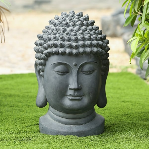 slide 2 of 7, Grey Buddha Head Garden Outdoor Statue