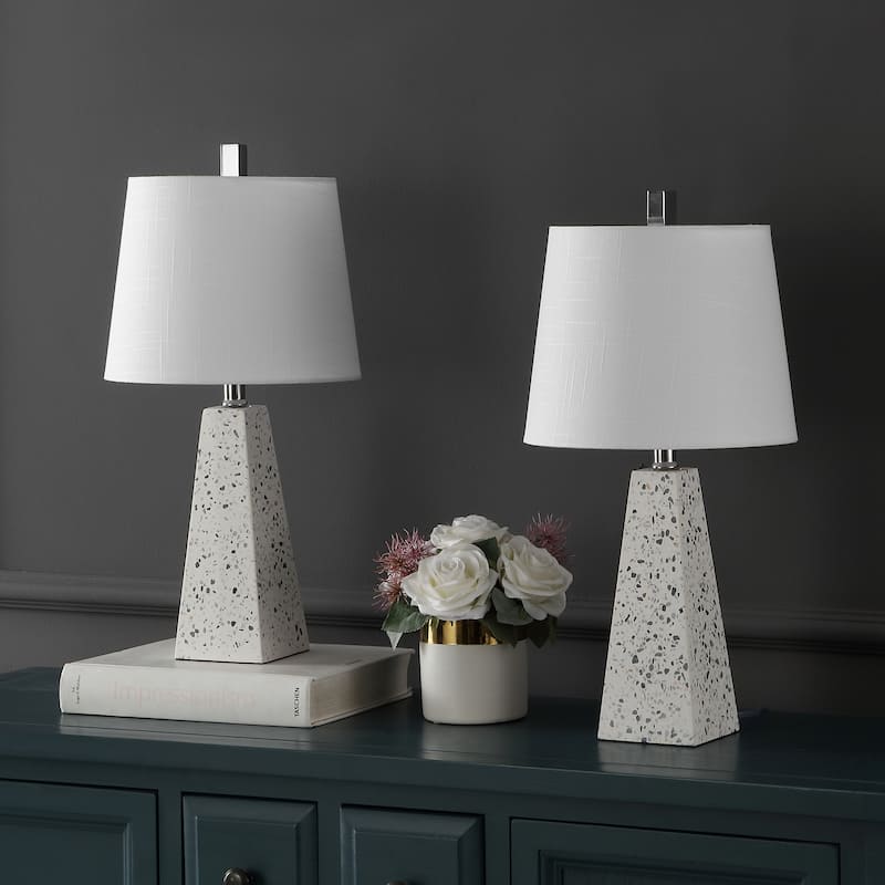 Stewart 20.5" Contemporary Resin LED Table Lamp, White Marble Finish (Set of 2), by JONATHAN Y