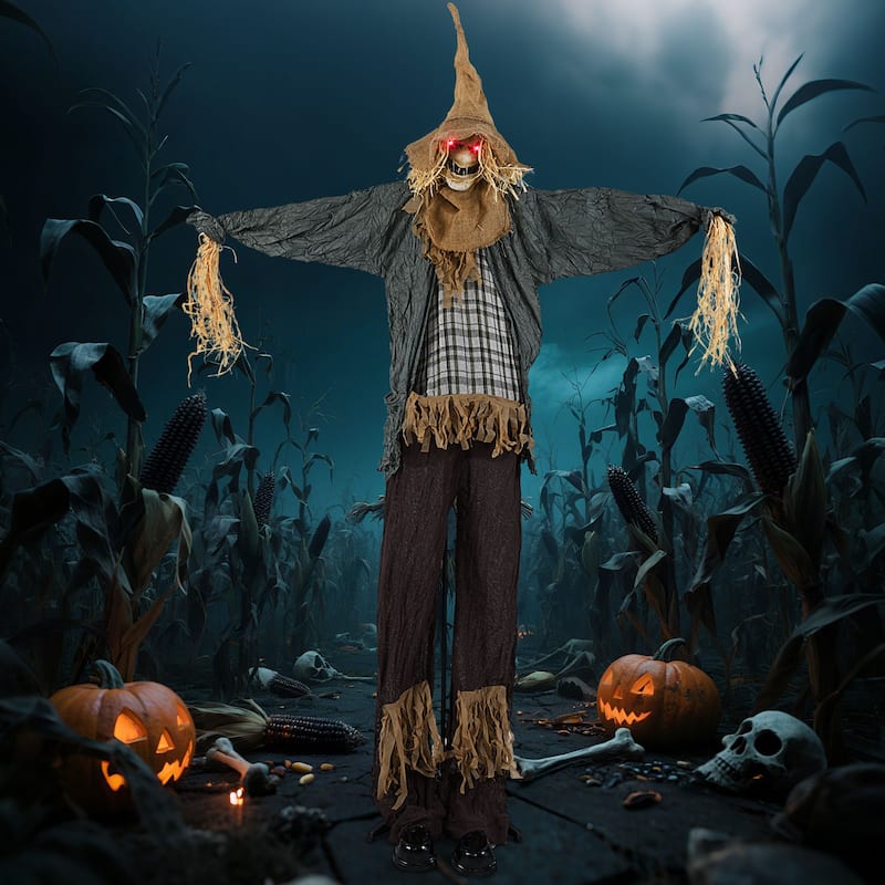 Brown-Black Metal Fabric 7ft Animated Halloween Scarecrow Decoration