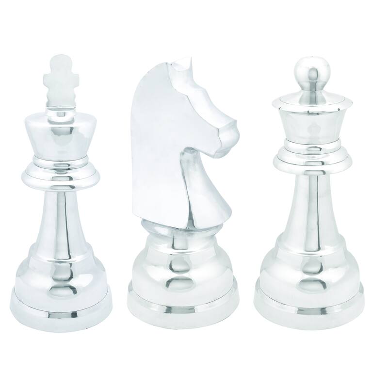 CosmoLiving by Cosmopolitan Silver or Dark Gray Aluminum Metal Chess Sculpture with Knight, Queen and King (Set of 3)
