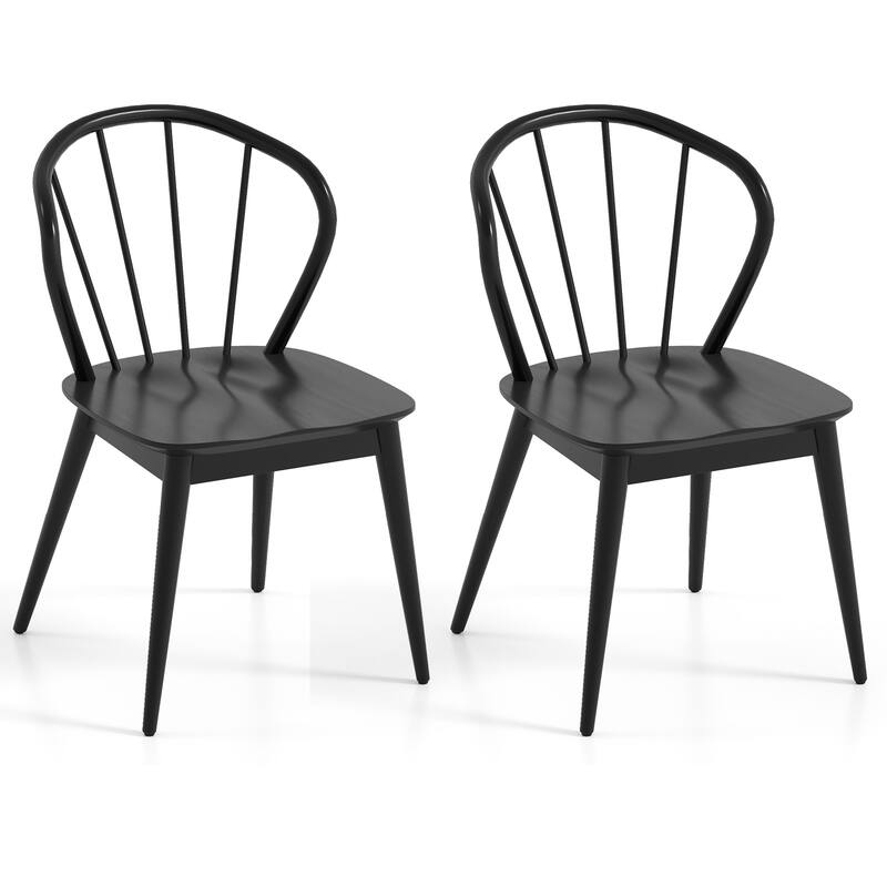 Costway Wooden Dining Chair Set of 2/4 with High Spindle Back Rubber