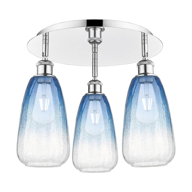 Innovations Lighting Endless Possibilities Ballston - Brookhaven Almond - 3 Light 18" Flush Mount - Polished Chrome/Sapphire Blue