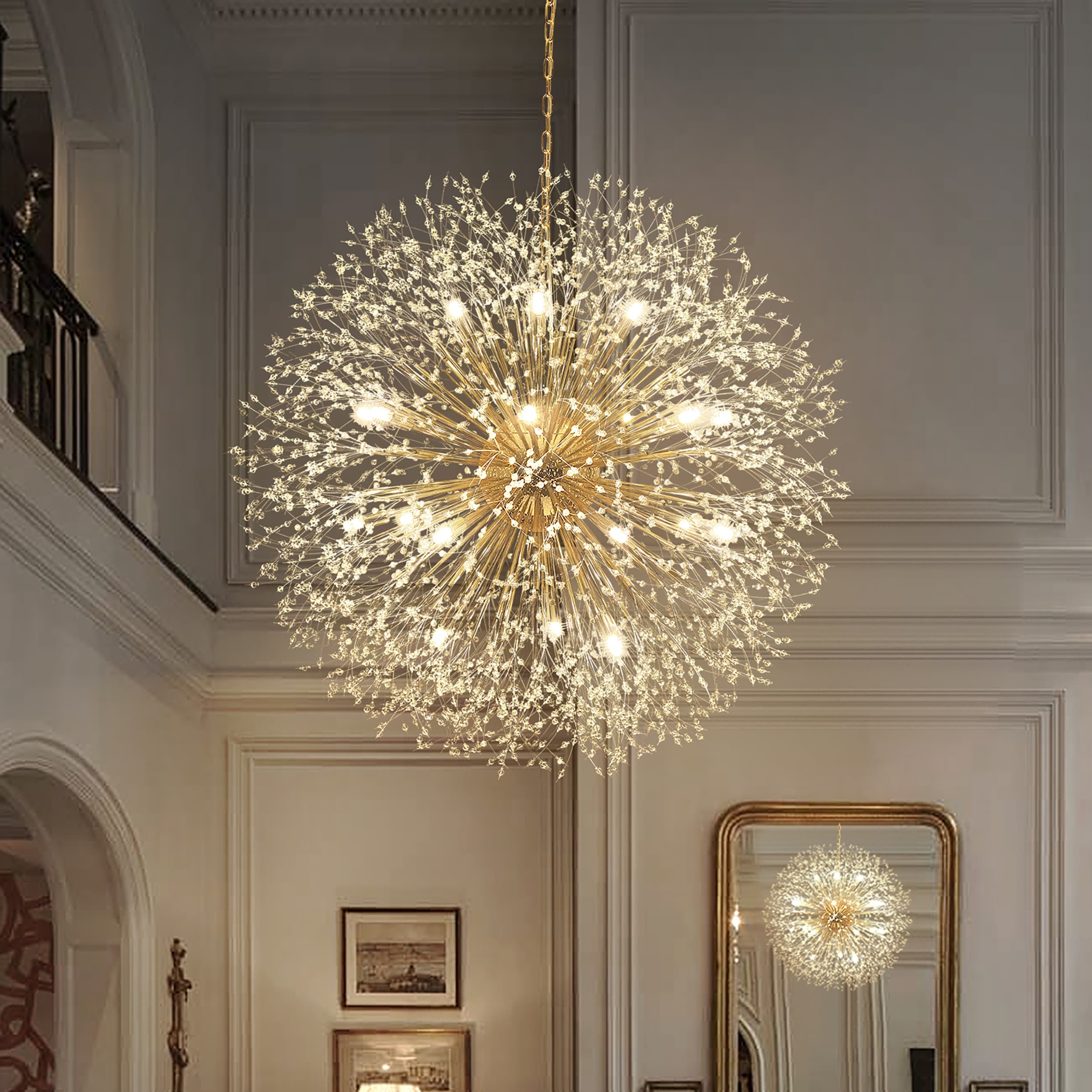 Contemporary 16/20/24/30-Light Glam Oversized Firework Crystal Sputnik Chandelier, Includes Bulbs