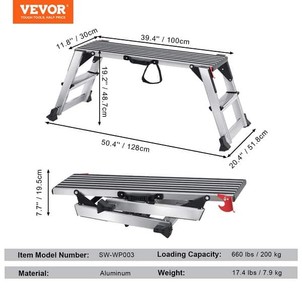 Folding Work Platform, 40x12x20 Inch Aluminum Drywall Stool Ladder, 660 ...