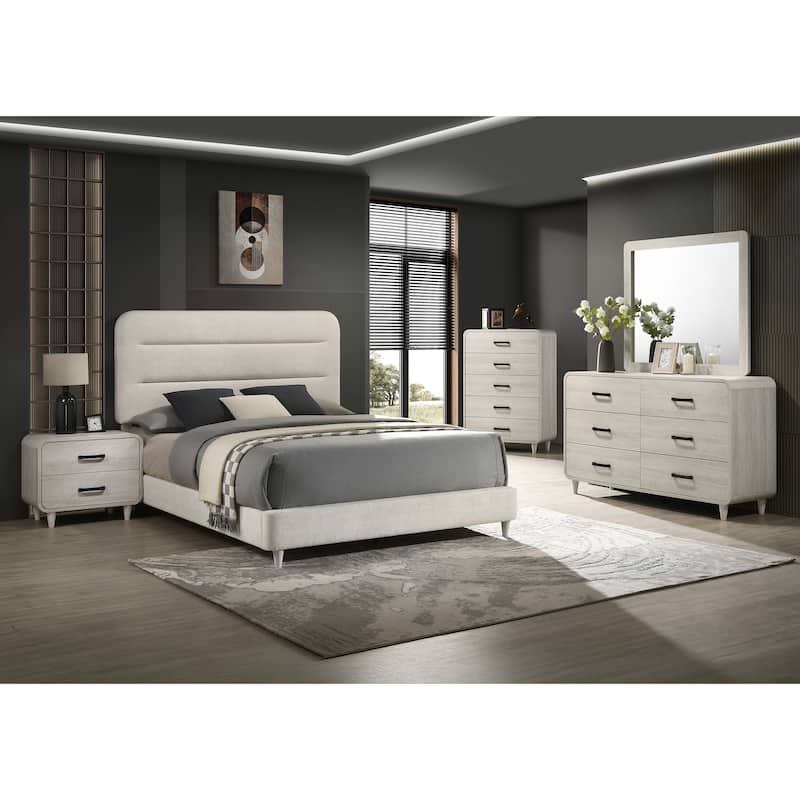 Queen Size Upholstered Panel Bed in Antique White