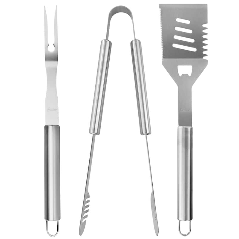 3 Piece Stainless Steel Barbecue Tool Set in Silver - Silver