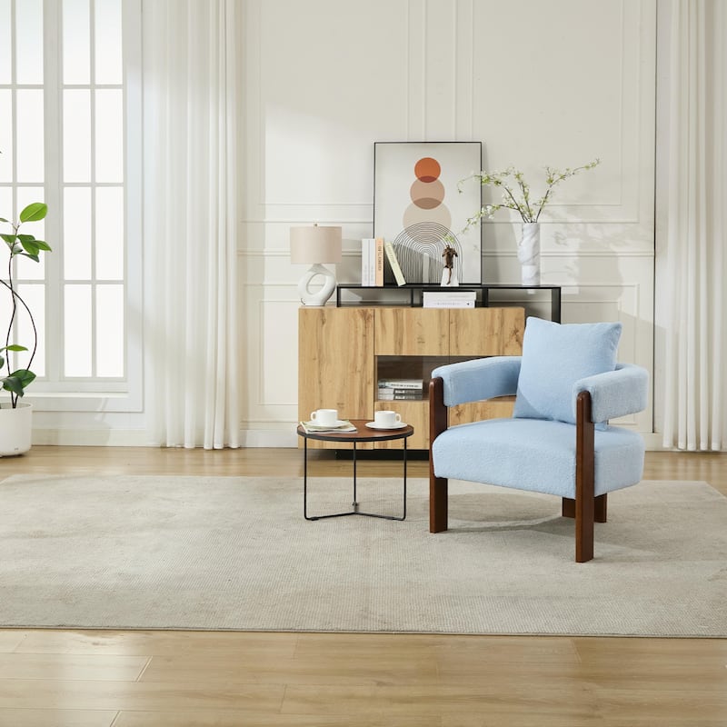 SEYNAR Modern Teddy Upholstered Fabric Round Armchair with pillow Set of 2