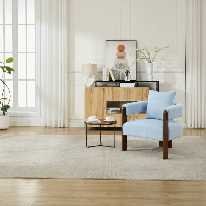 SEYNAR Modern Teddy Upholstered Fabric Round Armchair with pillow