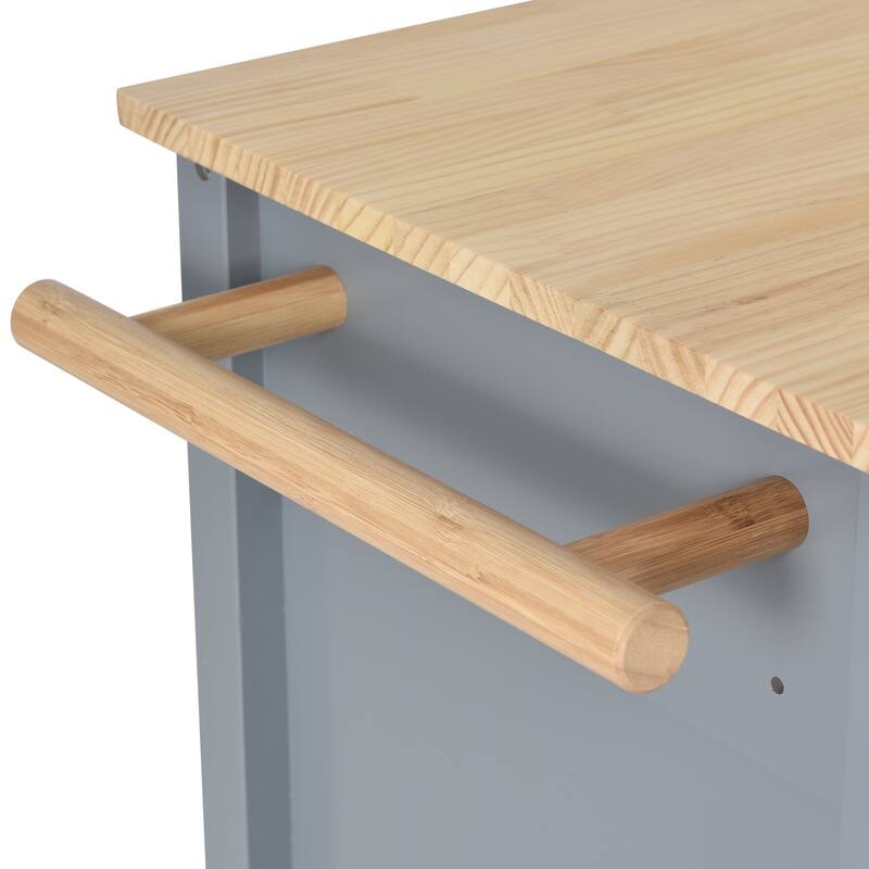 Kitchen Island Cart on Wheels with Solid Wood Top, Moveable Island Table with Adjustable Shelves, 4-Door Cabinet & 2 Drawers