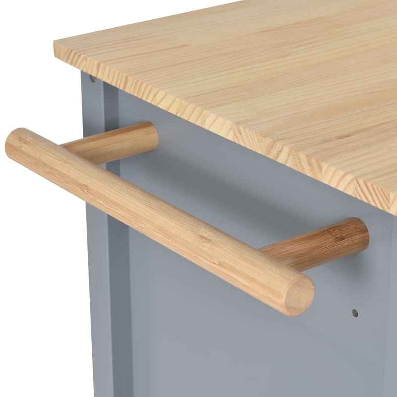 Kitchen Island Cart With Solid Wood Top and Locking Wheels