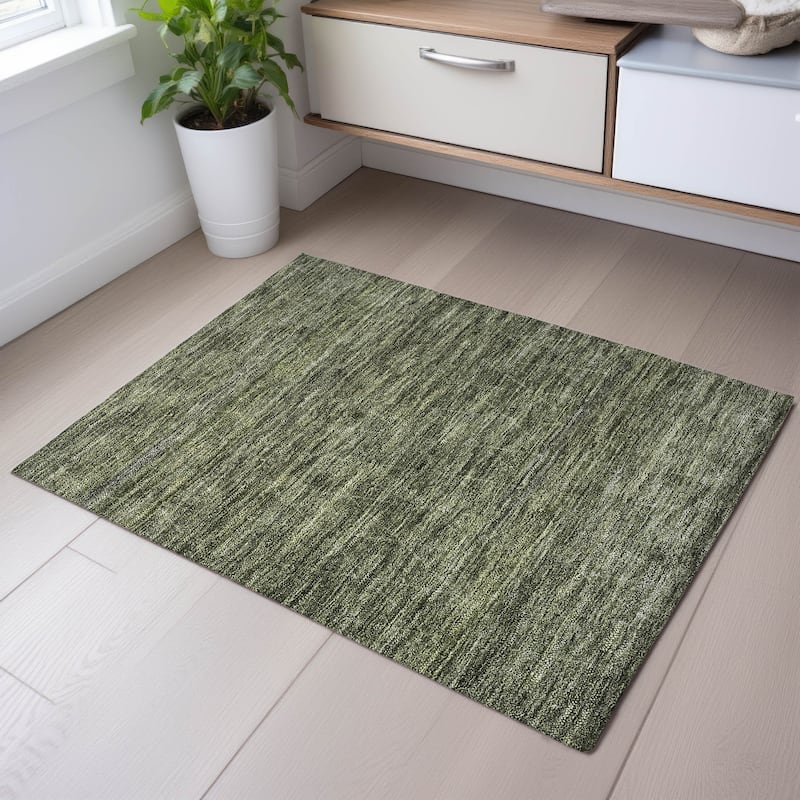Premium Washable Super Soft Solid Trellis Mayfield Rug - Olive - 1'8" x 2'6"