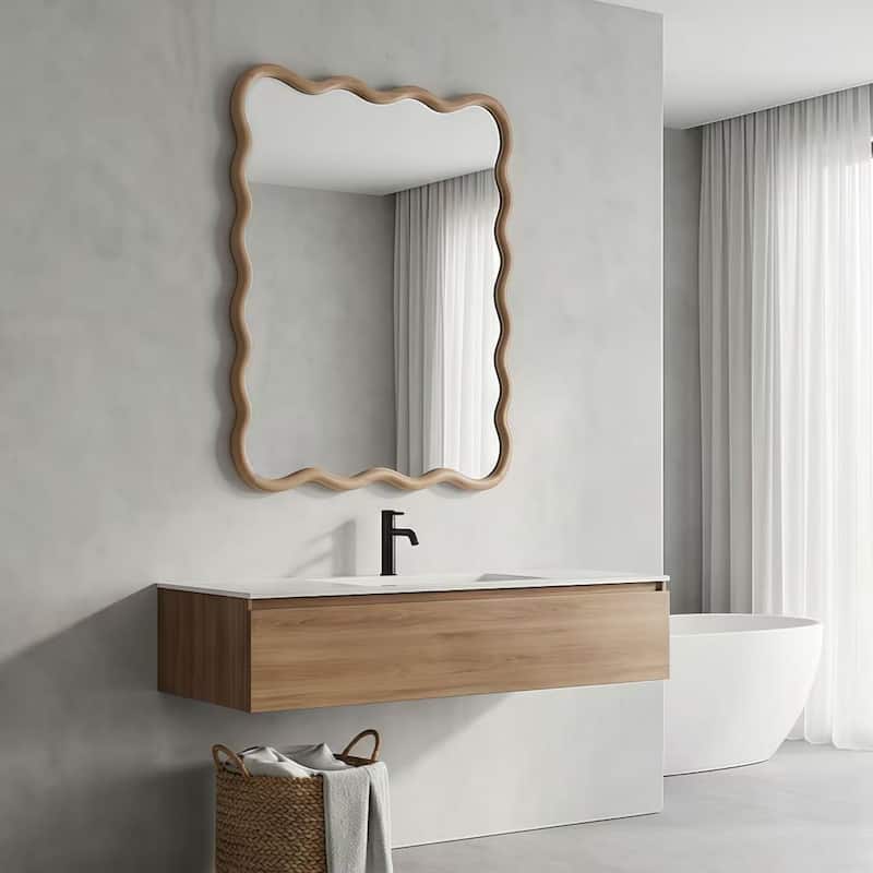 20"x30" Wavy Rectangle Solid Wood Frame Decorative Mirror,For Bedroom, Bathroom, Living Room, Entryway