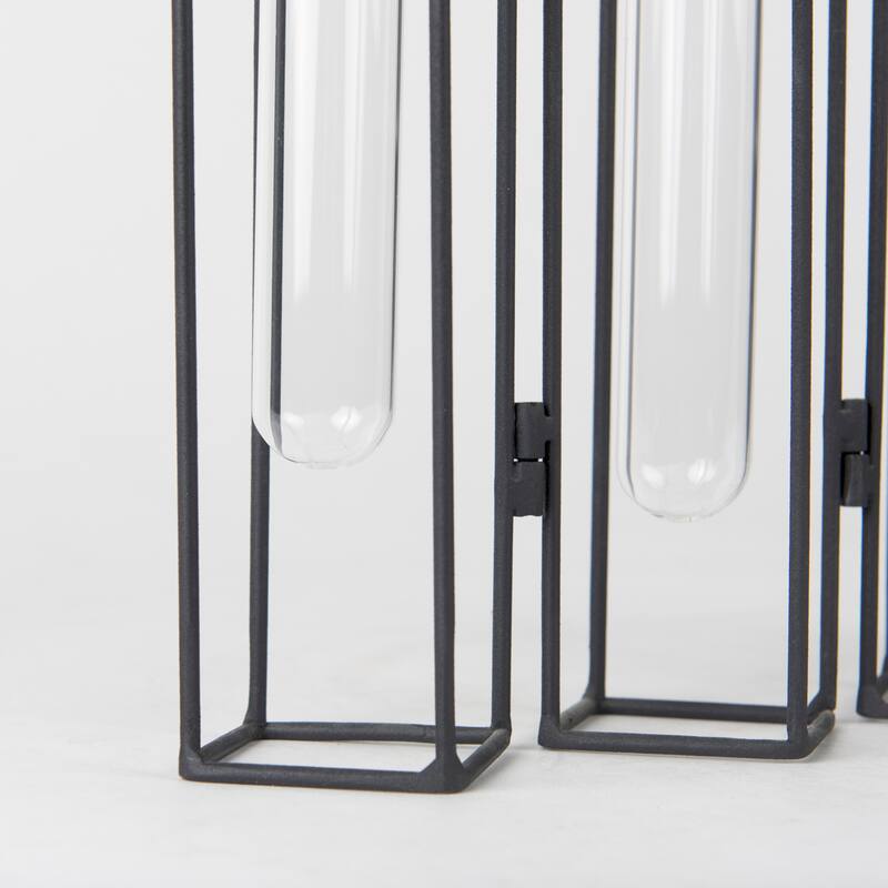 Mila Black Metal Frame w/ 5 Glass Vials Decorative Accent
