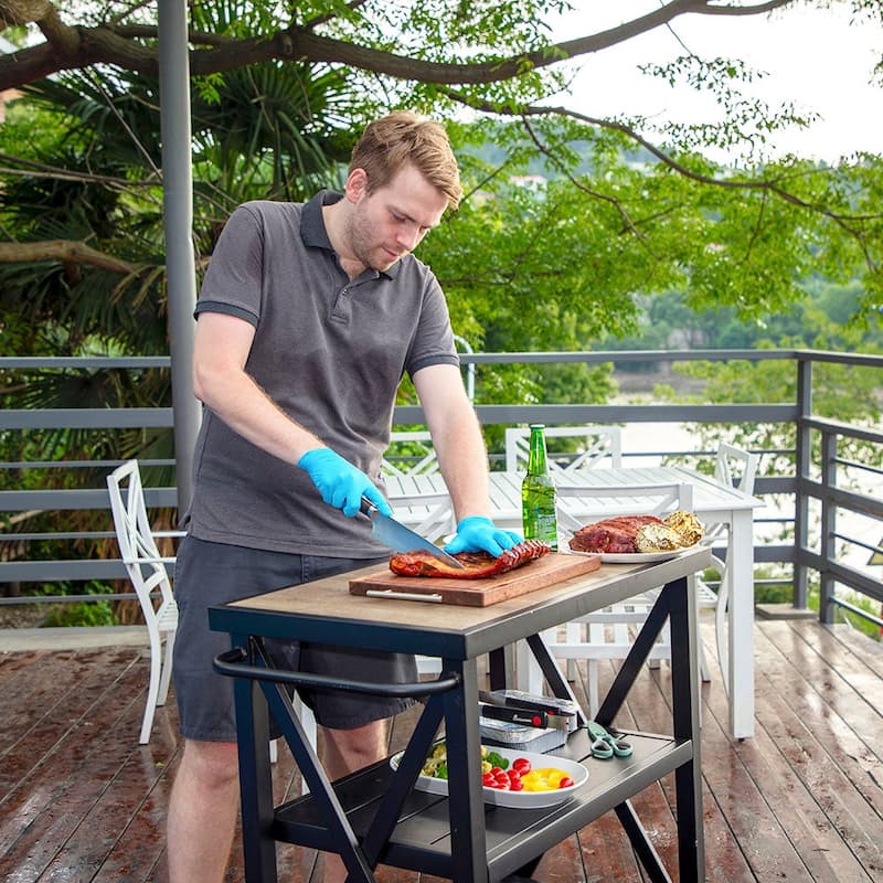 Sophia & William Black Steel Outdoor Kitchen Prep Station with Shelving - N/A