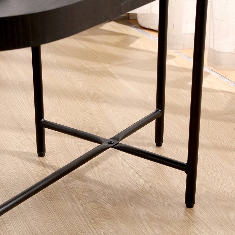 2-Tier Side Table with Black Metal Frame, Wooden Desk End Table, Storage Sofa Table for Living Room
