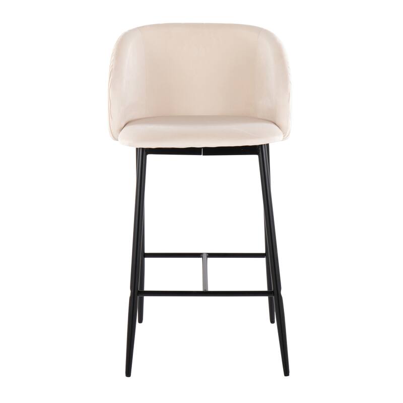 Lumisource Waves Counter Stool in Chrome and Silver Velvet - Set of 2 - 21"Lx19.75"Wx36"H