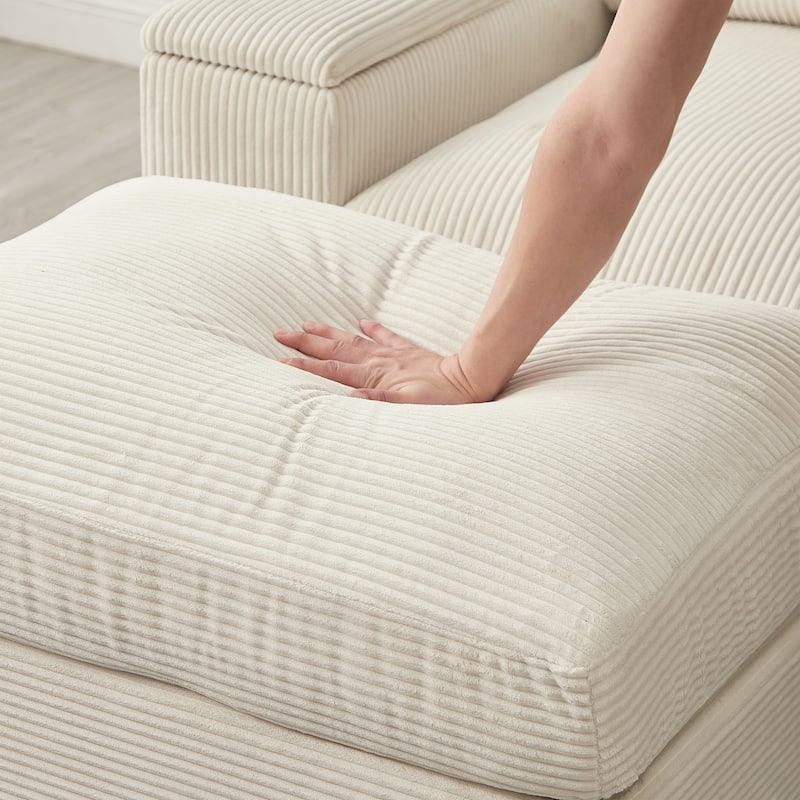 U-Shaped Sectional Sofa with 2 Movable Ottomans, Comfy Corduroy Upholstered 4 Seater Sofa, Lounge Sofa with Storage Armrests