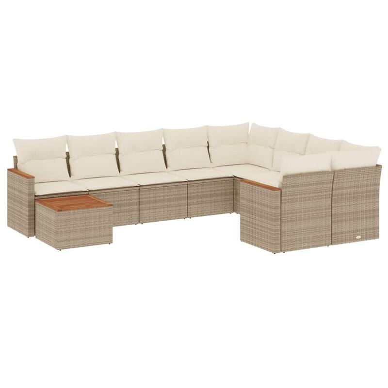 vidaXL Patio Sofa Set with Cushions Outdoor Furniture 10 Piece Poly Rattan - 24.4 x 24.4 x 27.2 in