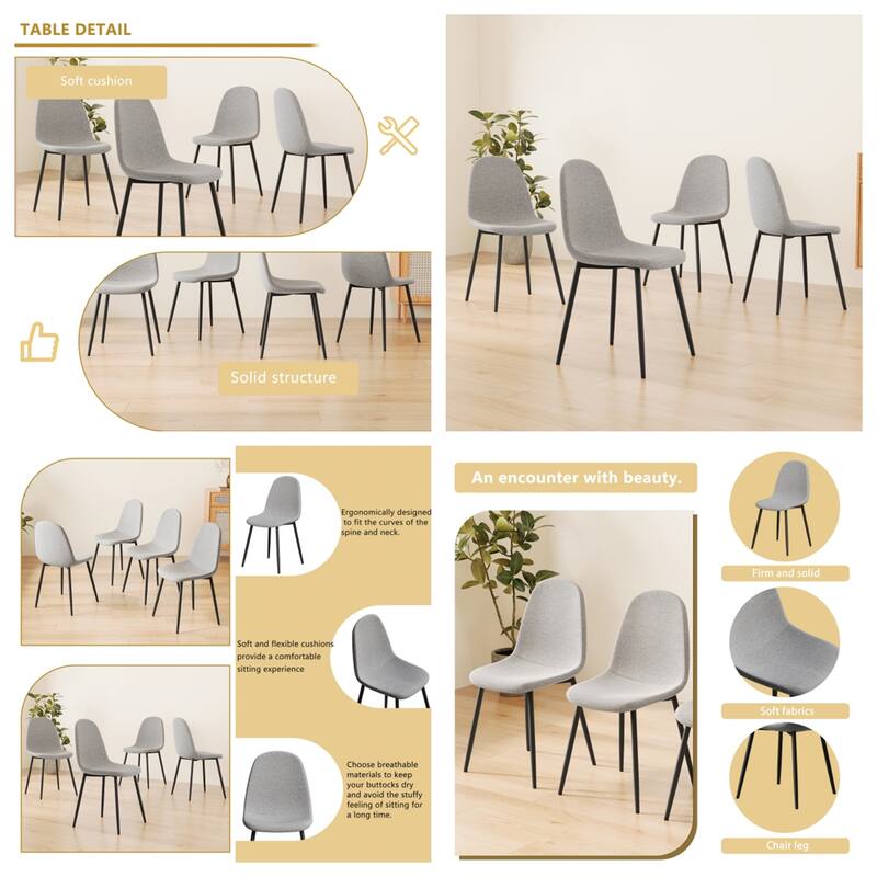 Modern Dining Chairs w/Linen Seats &Black Metal Legs,Home/Office,4 pcs