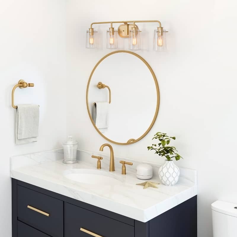 Mid-century Modern 4-Light Bathroom Vanity Lights Transitional Wall Sconces with Seeded Glass