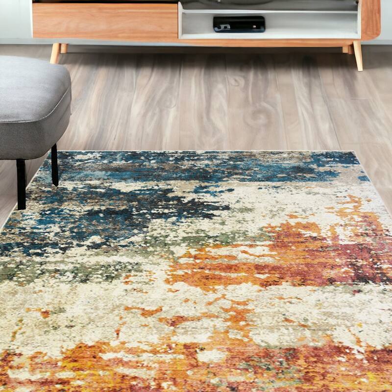 Cewe Distressed Abstract Modern Stain Resistant Woven with Fringe Area Rug By HomeRoots