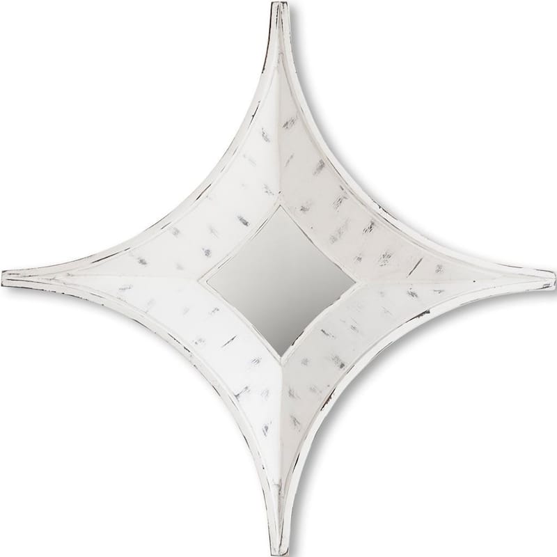 HomeRoots 17" White Distressed Solid Wood Novelty Star Framed Accent Mirror - 16.60 in. x 16.60 in. x 2.40 in.