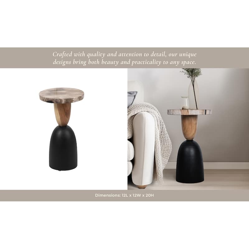 Sagebrook Home Modern Suar Wood Accent Table with Black Base - 12" x 12" x 20"