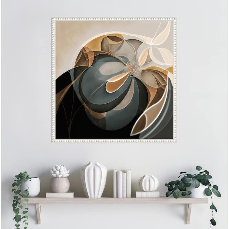 Fractal Elegance by Bella Eve Framed Canvas Wall Art Print - Sylvie Beaded White