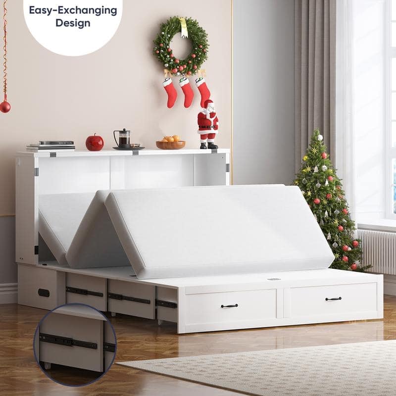 Mixoy Modern Murphy Bed Queen Size with Charging,Optional Mattress