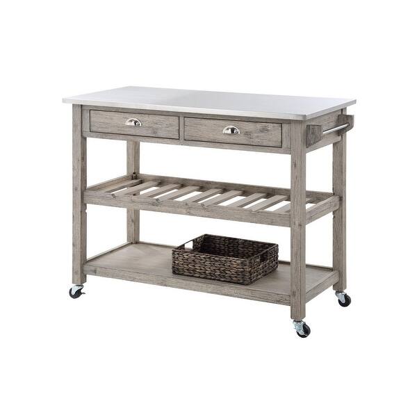 Kit 44 Inch Rolling Kitchen Island Bar Cart,Stainless Steel Top,Gray