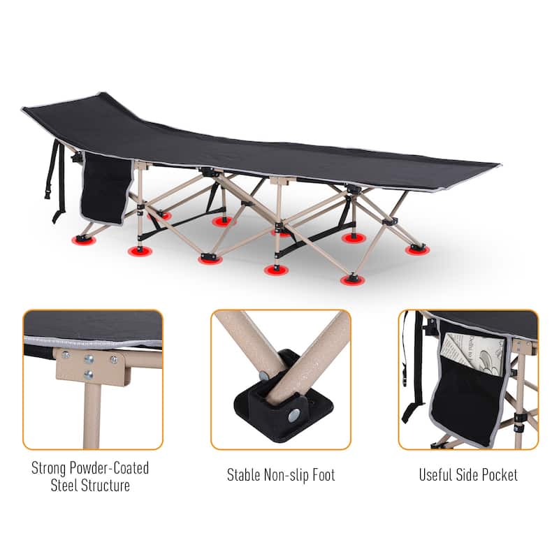 Outsunny Single Person Wide Folding Camping Cot Portable Outdoor Military Sleeping Bed, Green