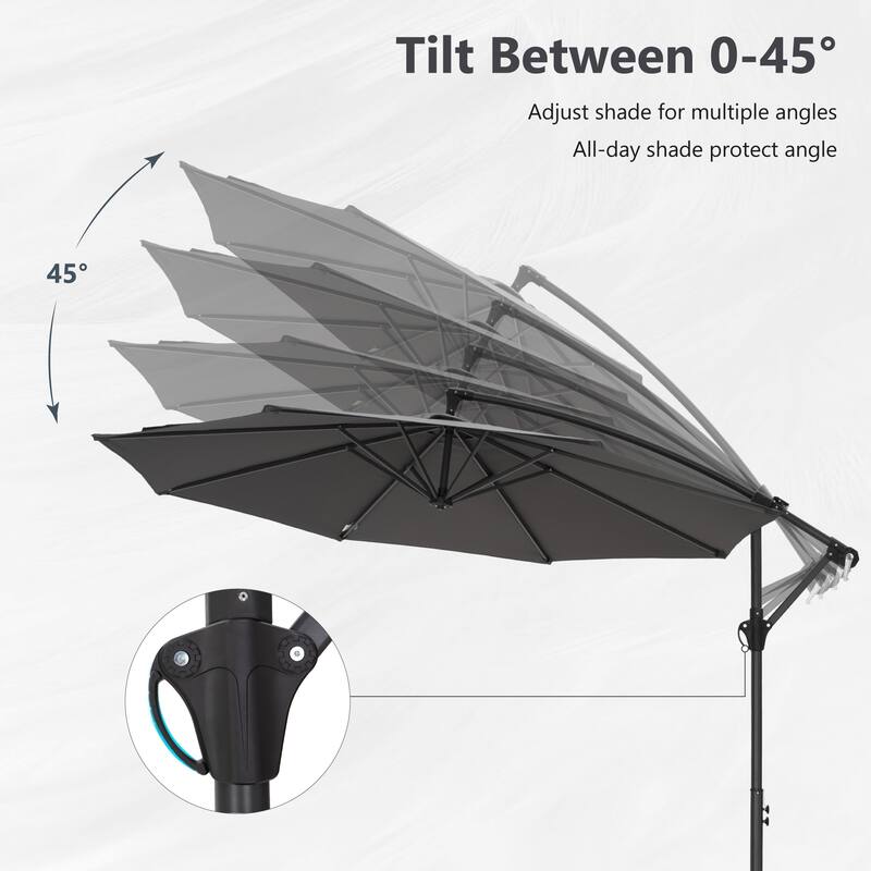 MAISON ARTS 10ft Patio Offset Umbrella Cantilever Umbrellas Market Hanging Umbrella with Crank Handle & Base Include