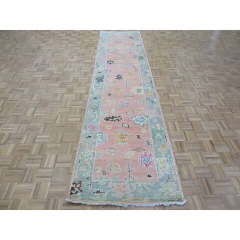 Hand Knotted Salmon Oushak with Wool Oriental Rug (3'3" x 13'6") - 3'3" x 13'6"