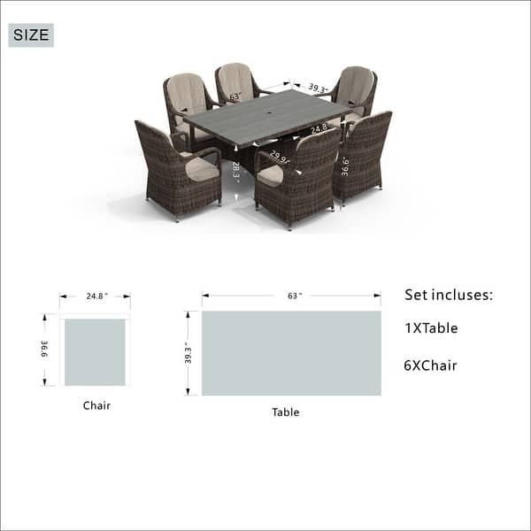 7 Pieces Wicker Rectangle Dining Table and Chair Set
