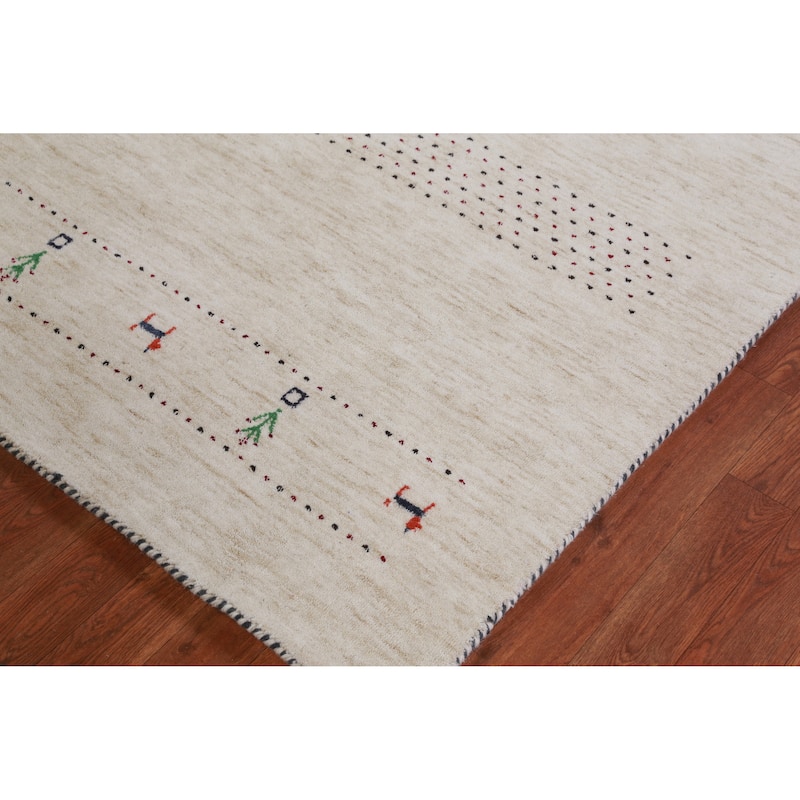 Hand Knotted Oriental 100% Wool Carpet Tribal Animal Pictorial Beige & Ivories Gabbeh Area Rug - 7' 11'' X 5' 1''