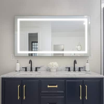 60 in. W x 32 in. H Large Rectangular Frameless Anti-Fog Ceiling Wall Bathroom Vanity Mirror in Silver with LED Light