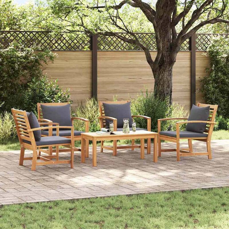 vidaXL Garden Sofa Set Natural Solid teak wood - 37 x 18 x 16 - Brown-4 chairs + 1 table (19)