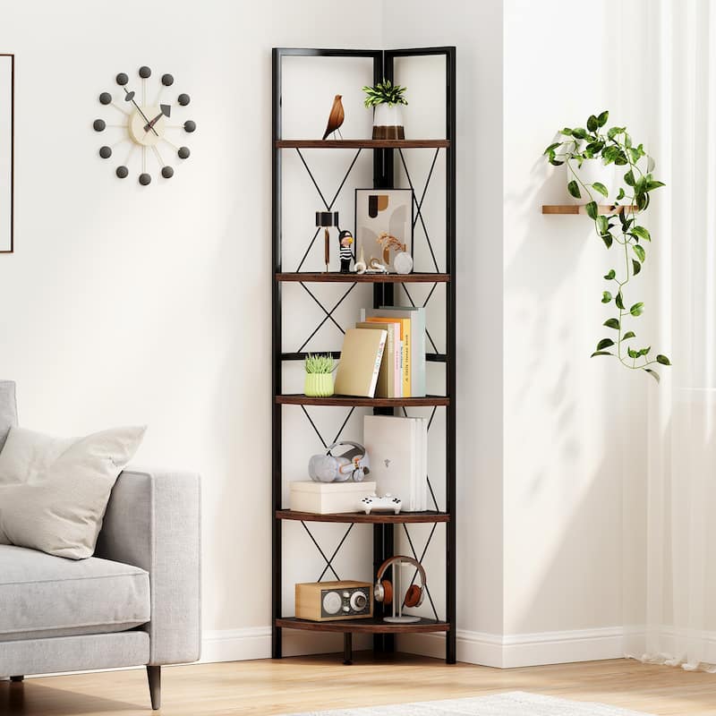 Gymax 2 PCS 5-tier Corner Display Rack Corner Ladder Bookshelf w/